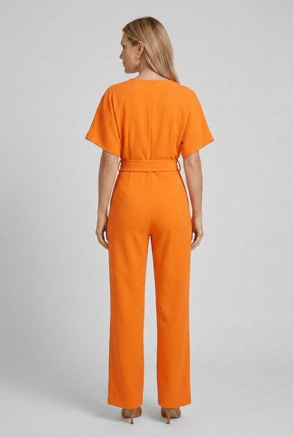 Dames Jumpsuit met Wijde Pijpen en Strikceintuur | Korte Mouwen