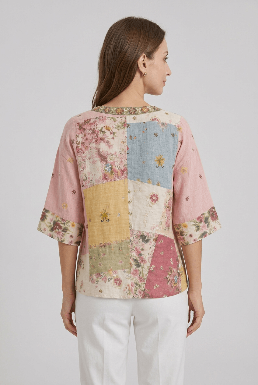 Dames Blouse met V-hals en Bloemenprint | Korte Mouwen