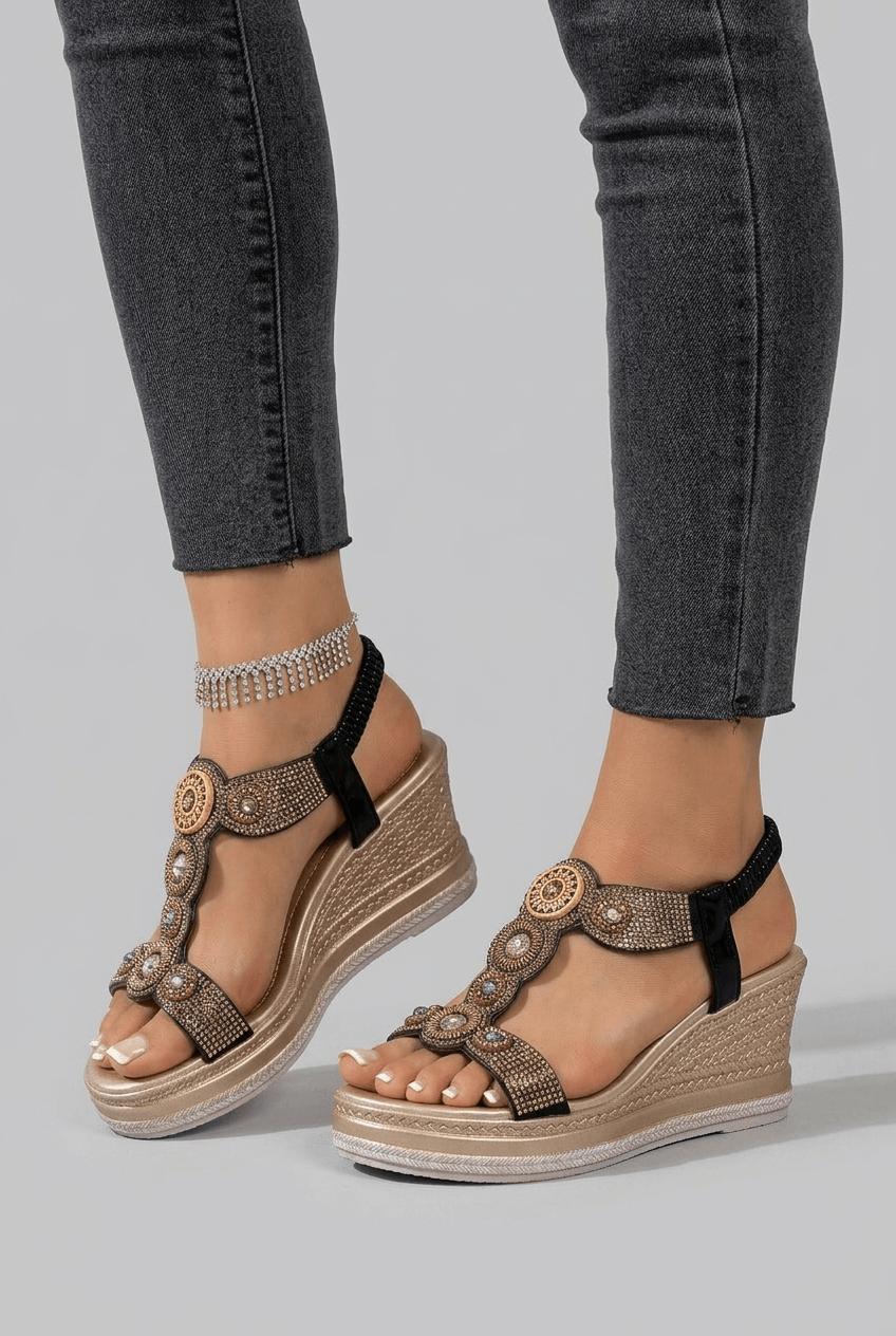Dames Sandalen met Sleehak en Kralenversiering | Slingback