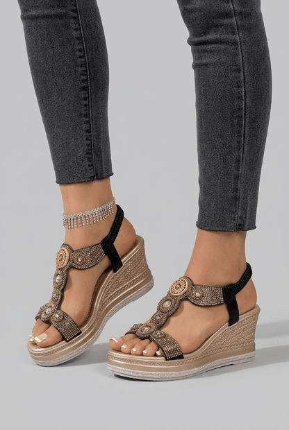 Dames Sandalen met Sleehak en Kralenversiering | Slingback