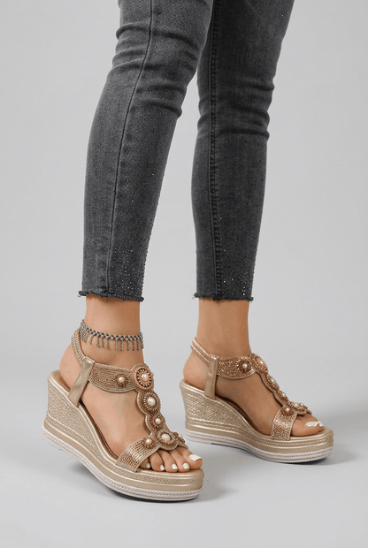 Dames Sandalen met Sleehak en Kralenversiering | Slingback
