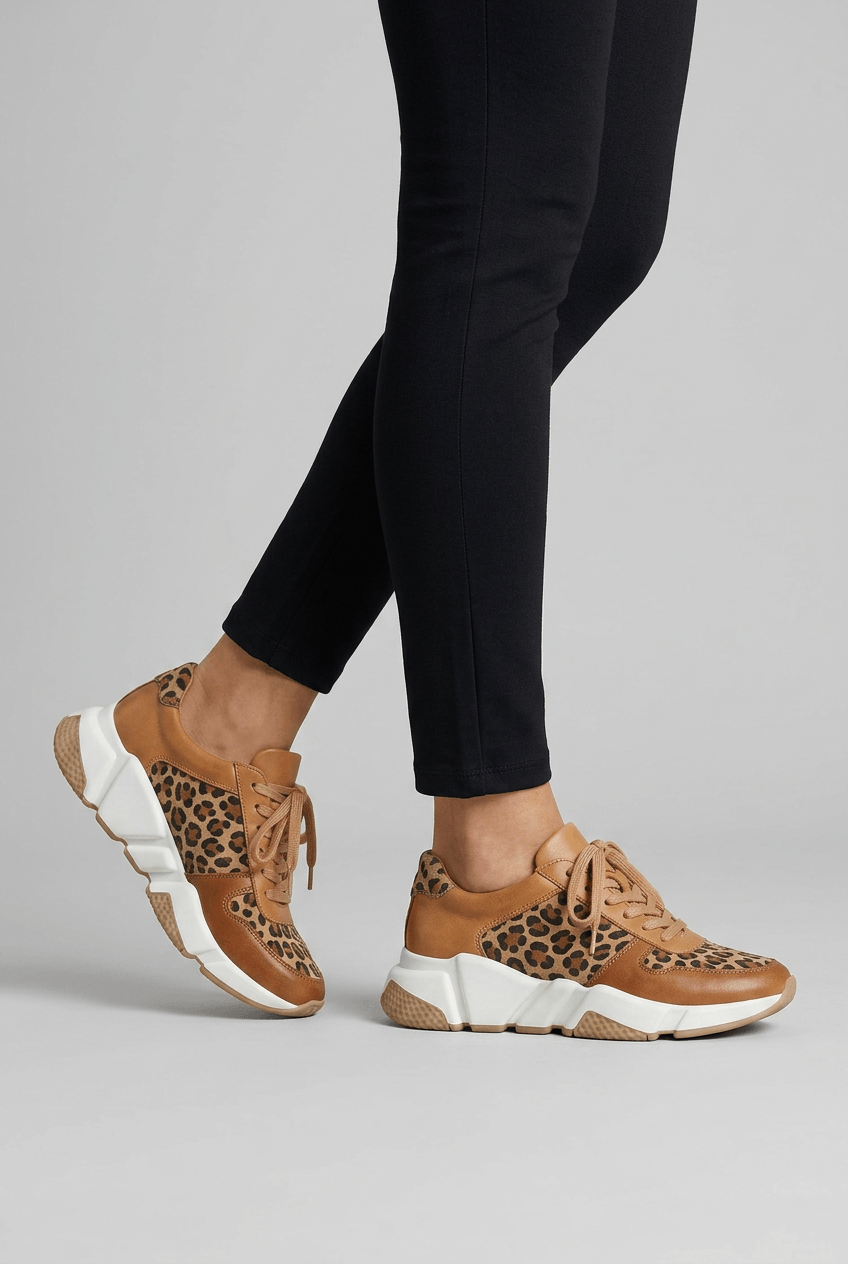 Dames Sneakers met Luipaardprint en Dikke Platformzool | Vetersluiting