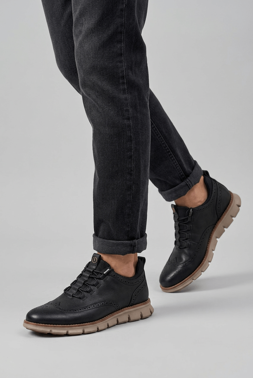 Heren Sneakers met Brogue Detail en Dikke Profielzool | Vetersluiting