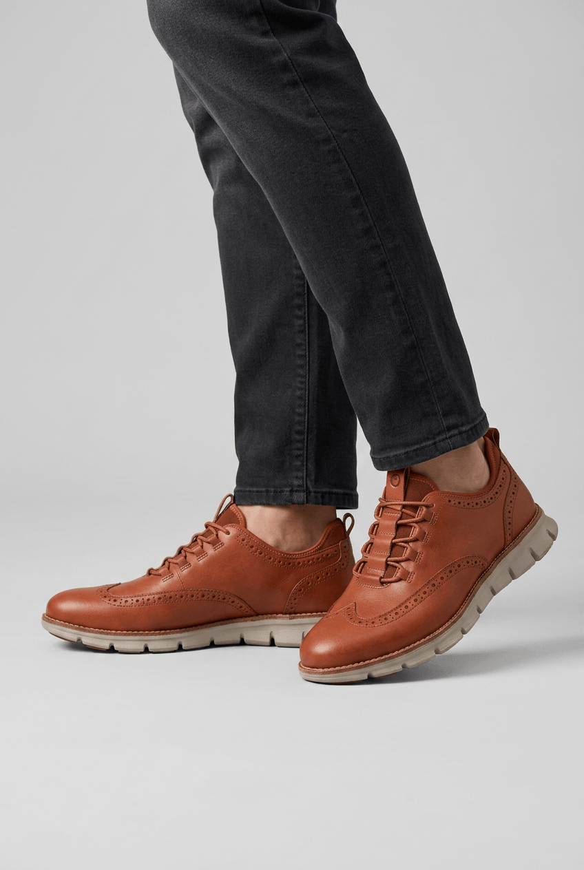 Heren Sneakers met Brogue Detail en Dikke Profielzool | Vetersluiting