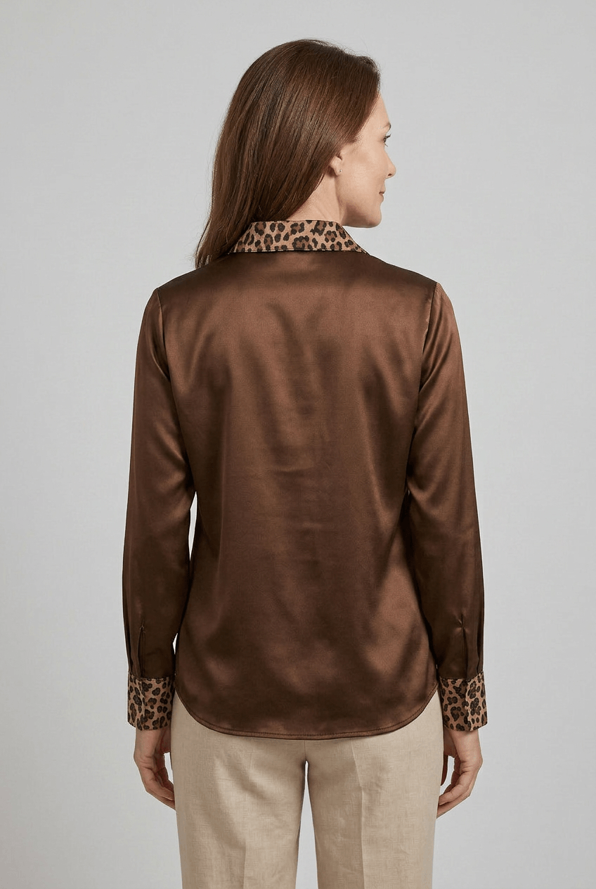 Dames Blouse met Luipaardprint Kraag en Manchetten | Lange Mouwen