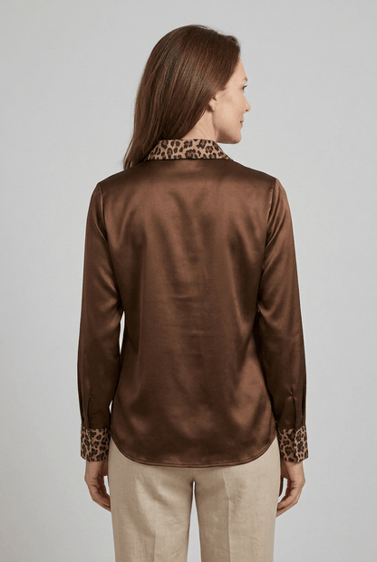 Dames Blouse met Luipaardprint Kraag en Manchetten | Lange Mouwen