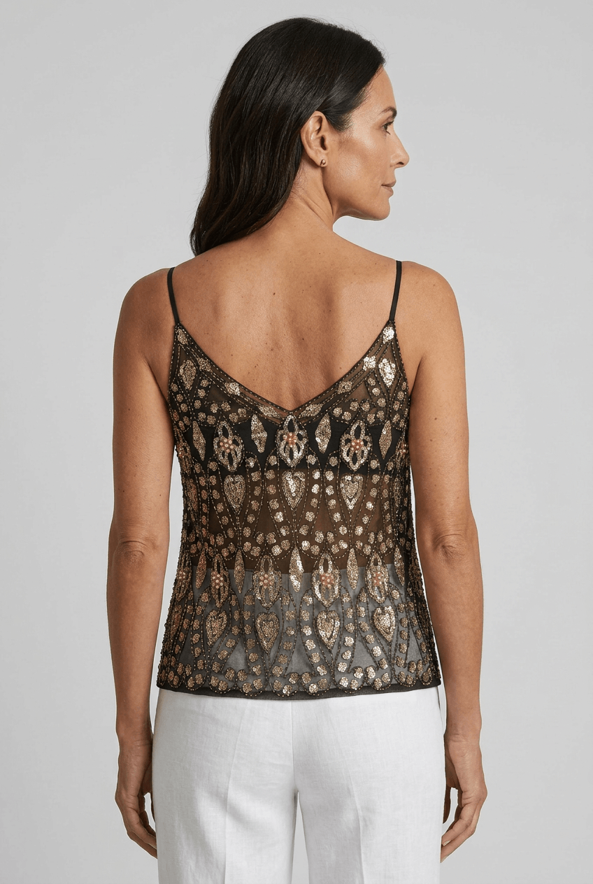 Dames Top met Pailletten en Kralenversiering | V-hals en Spaghettibandjes