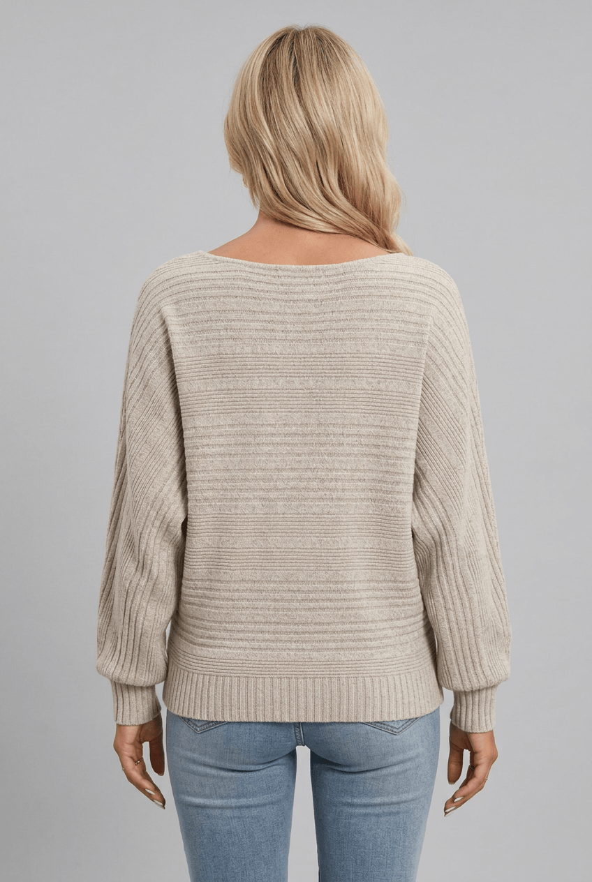 Dames Sweater met Boothals | Gestreepte Ribstructuur