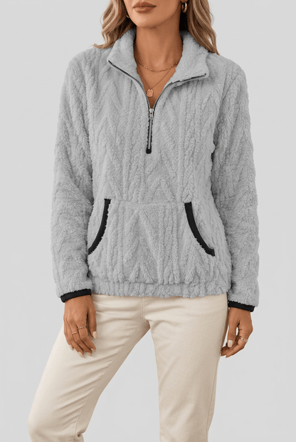 Dames Fleece Trui met Rits | Kabelpatroon & Kangoeroezak