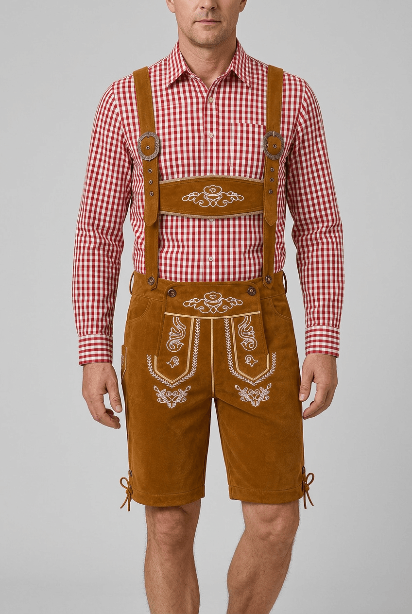 Heren Oktoberfest Lederhosen met Bretels | Borduurwerk
