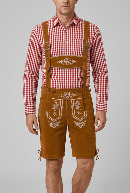 Heren Oktoberfest Lederhosen met Bretels | Borduurwerk