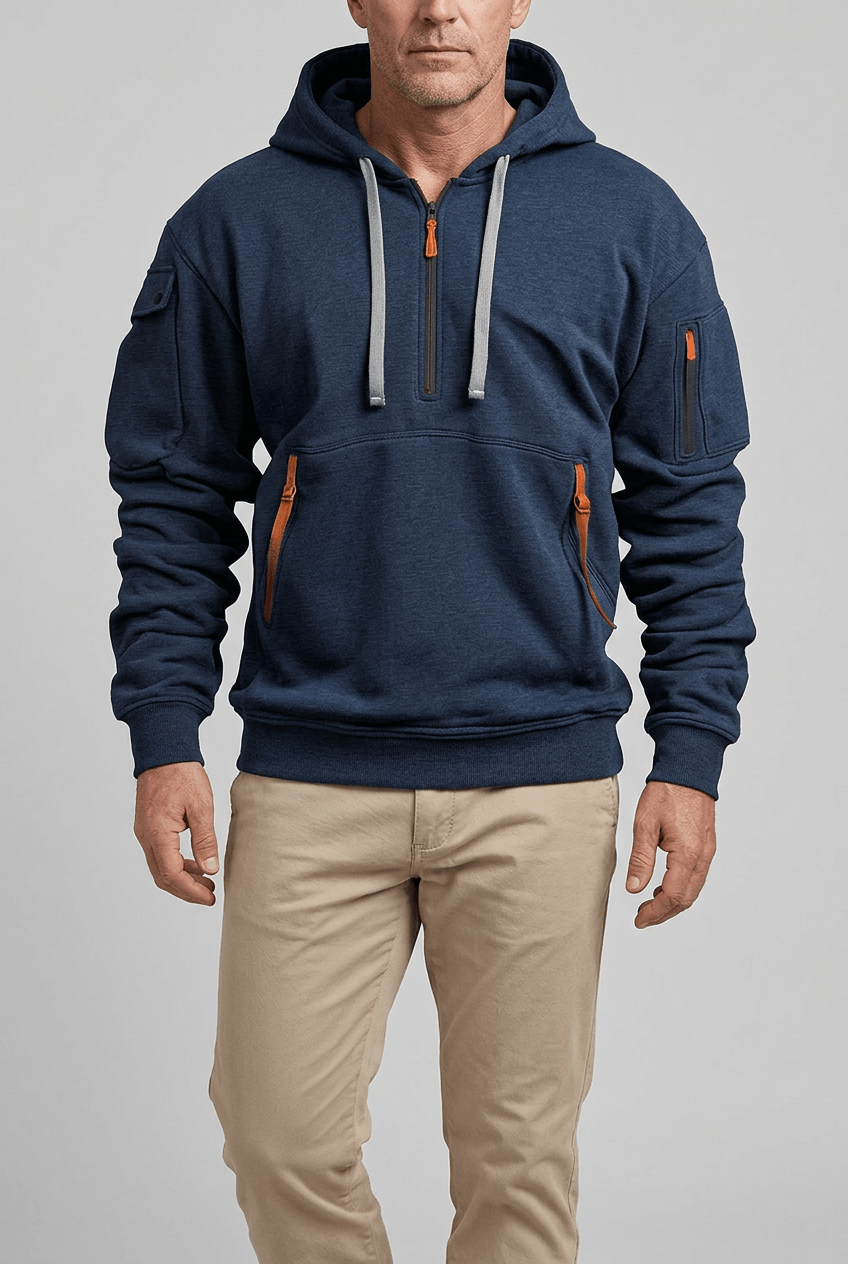 Heren Hoodie | Contrastritsen & Mouwzak