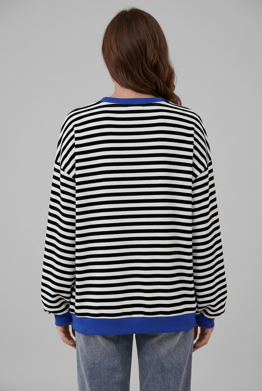 Dames Oversized Sweater | Retro Streepprint & Contrasttrim