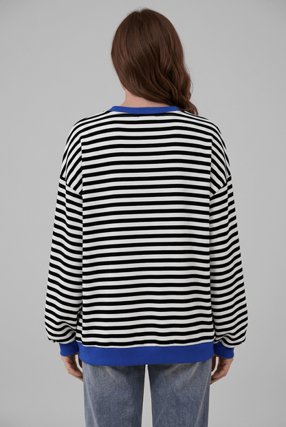 Dames Oversized Sweater | Retro Streepprint & Contrasttrim