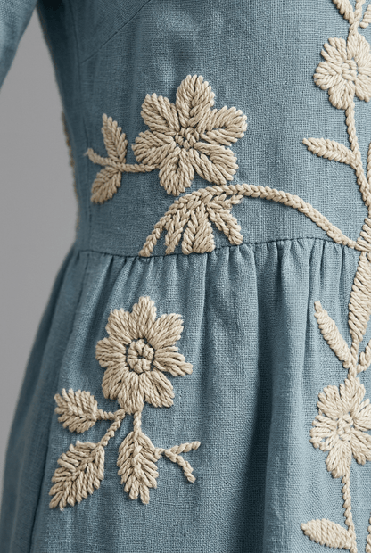 Zomerjurk Dames | Midi met Bloemenborduursel & Ronde Hals