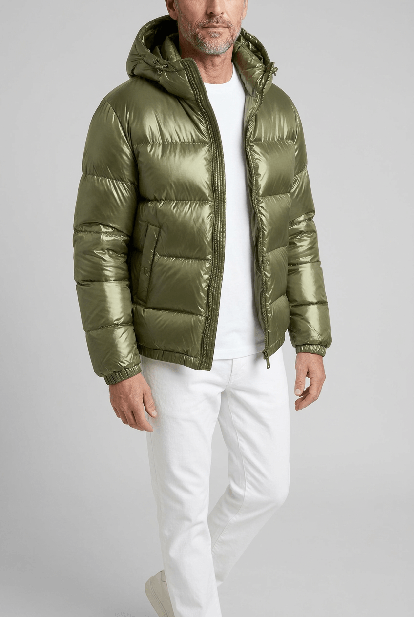 Heren gewatteerde puffer jacket | Capuchon & full-length rits