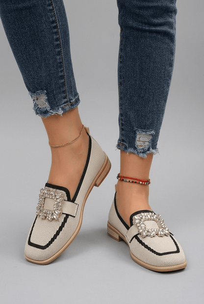 Loafers Dames Gebreid | Vierkante Neus & Kristallen Gesp