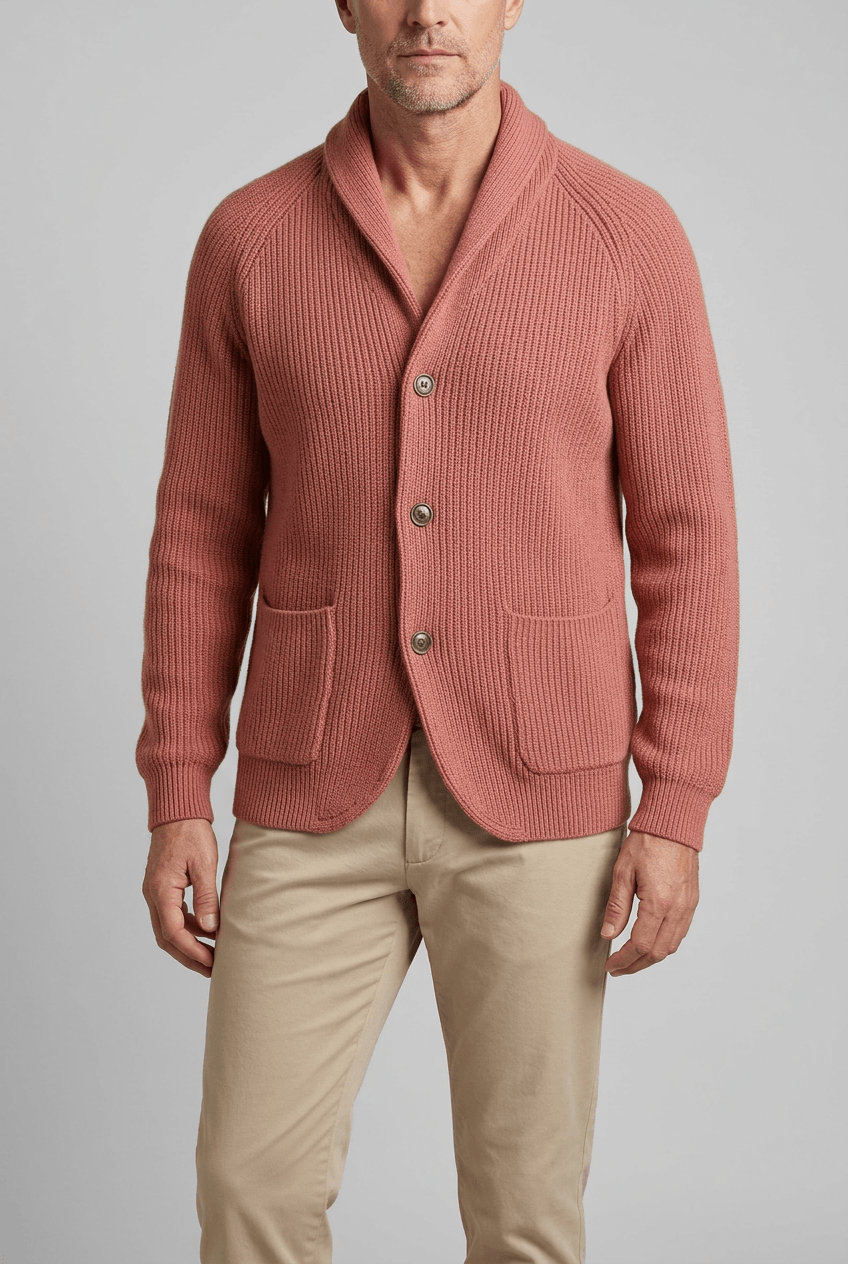 Heren winter cardigan ribgebreid | Sjaalkraag & knoopsluiting