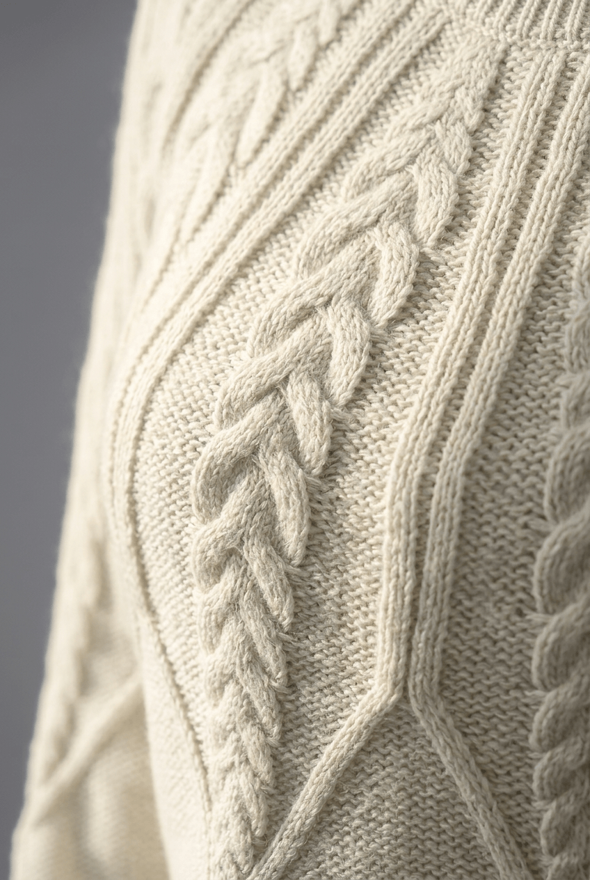 Dames Trui met Ronde Hals | Kabelpatroon & Lantaarnmouwen