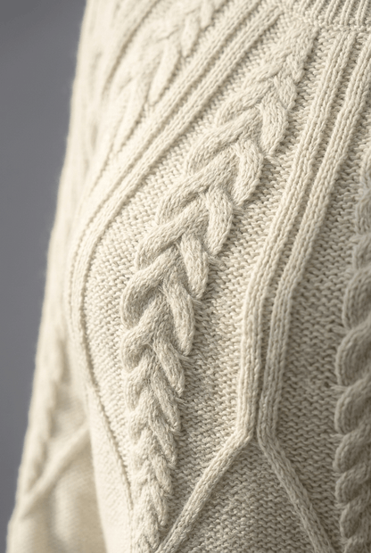 Dames Trui met Ronde Hals | Kabelpatroon & Lantaarnmouwen