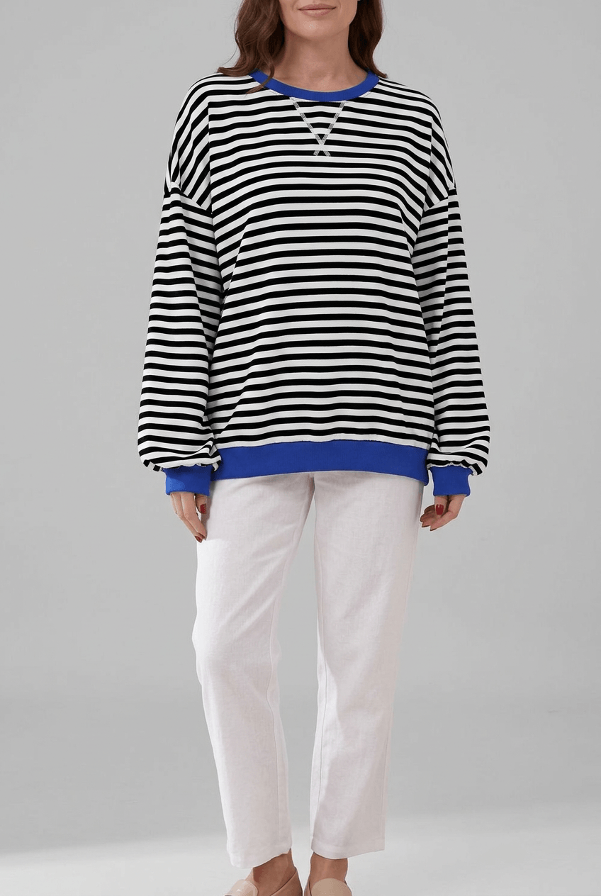 Dames Oversized Sweater | Retro Streepprint & Contrasttrim