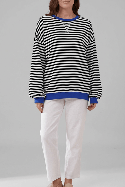 Dames Oversized Sweater | Retro Streepprint & Contrasttrim