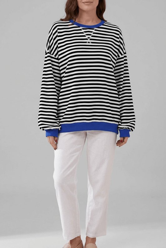 Dames Oversized Sweater | Retro Streepprint & Contrasttrim
