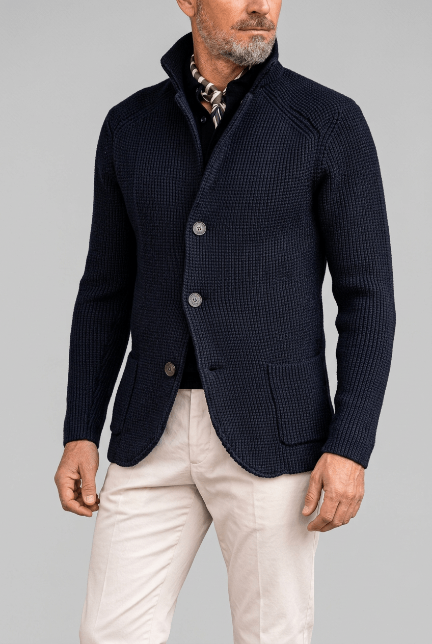 Heren cardigan winter | Opstaande kraag & knoopsluiting