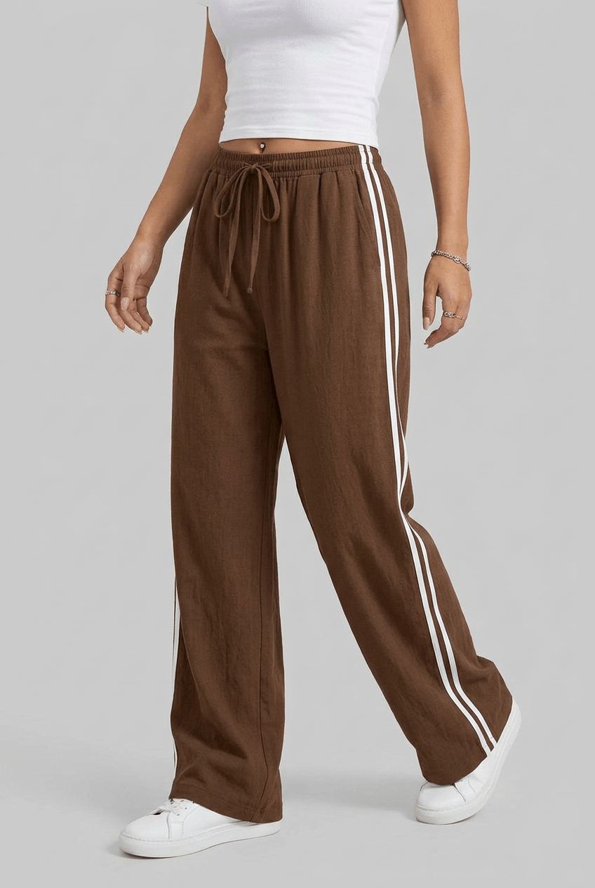 Dames Joggingbroek | Wijde Pijpen, Trekkoord & Strepen