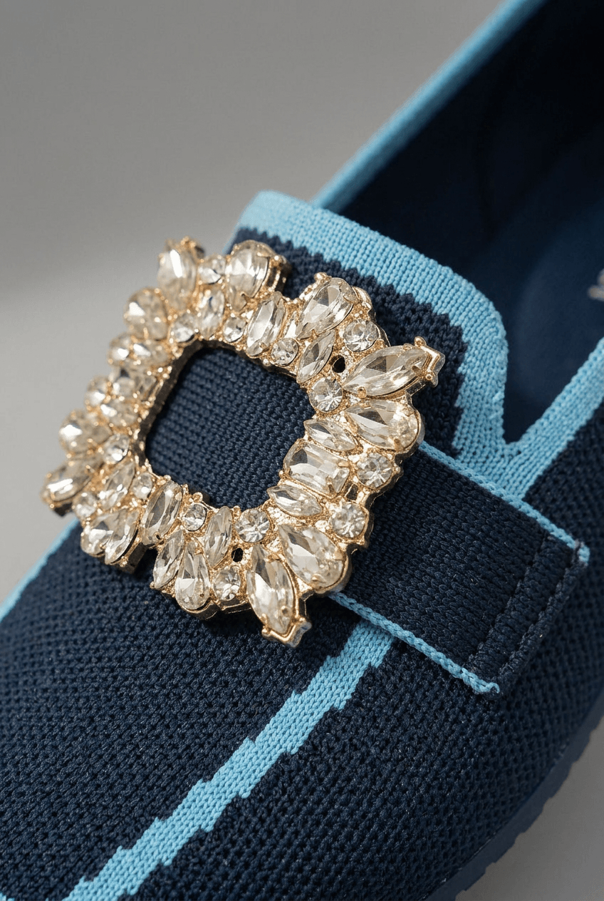 Loafers Dames Gebreid | Vierkante Neus & Kristallen Gesp