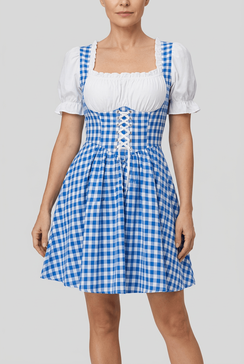 Oktoberfest Jurk Dames | Gingham ruit & Pofmouwen