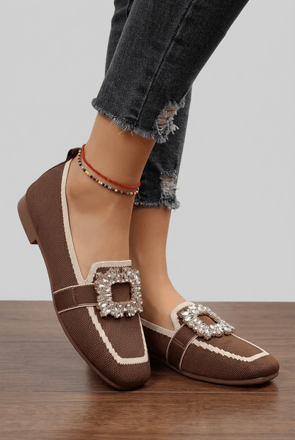Loafers Dames Gebreid | Vierkante Neus & Kristallen Gesp