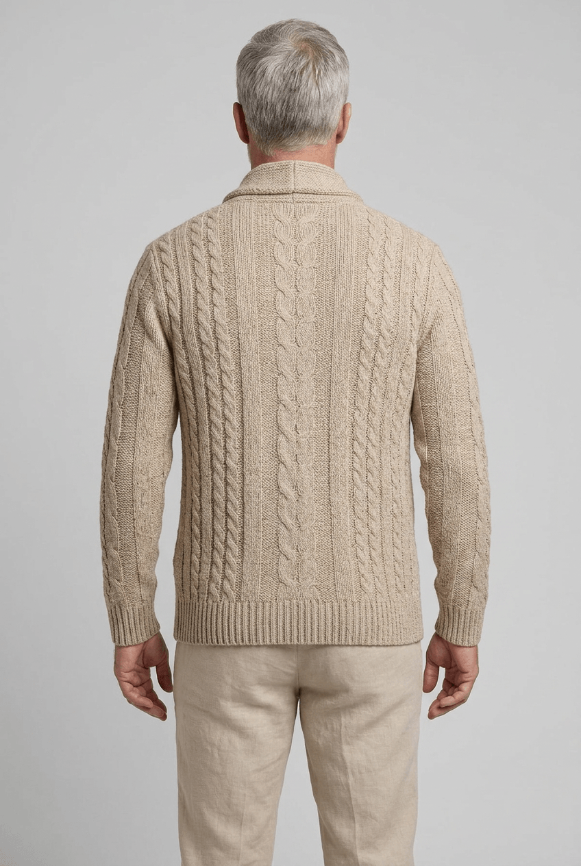 Heren cardigan met sjaalkraag | Kabelpatroon