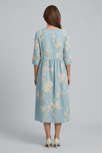 Zomerjurk Dames | Midi met Bloemenborduursel & Ronde Hals