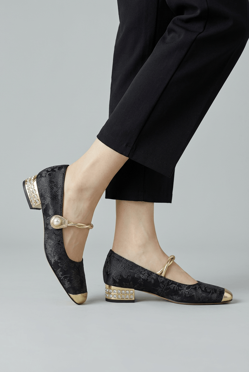 Mary Jane Schoenen Dames | Bloemenmotief & Parelgesp