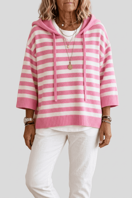Dames Hoodie | Gestreept & Geribde Boorden