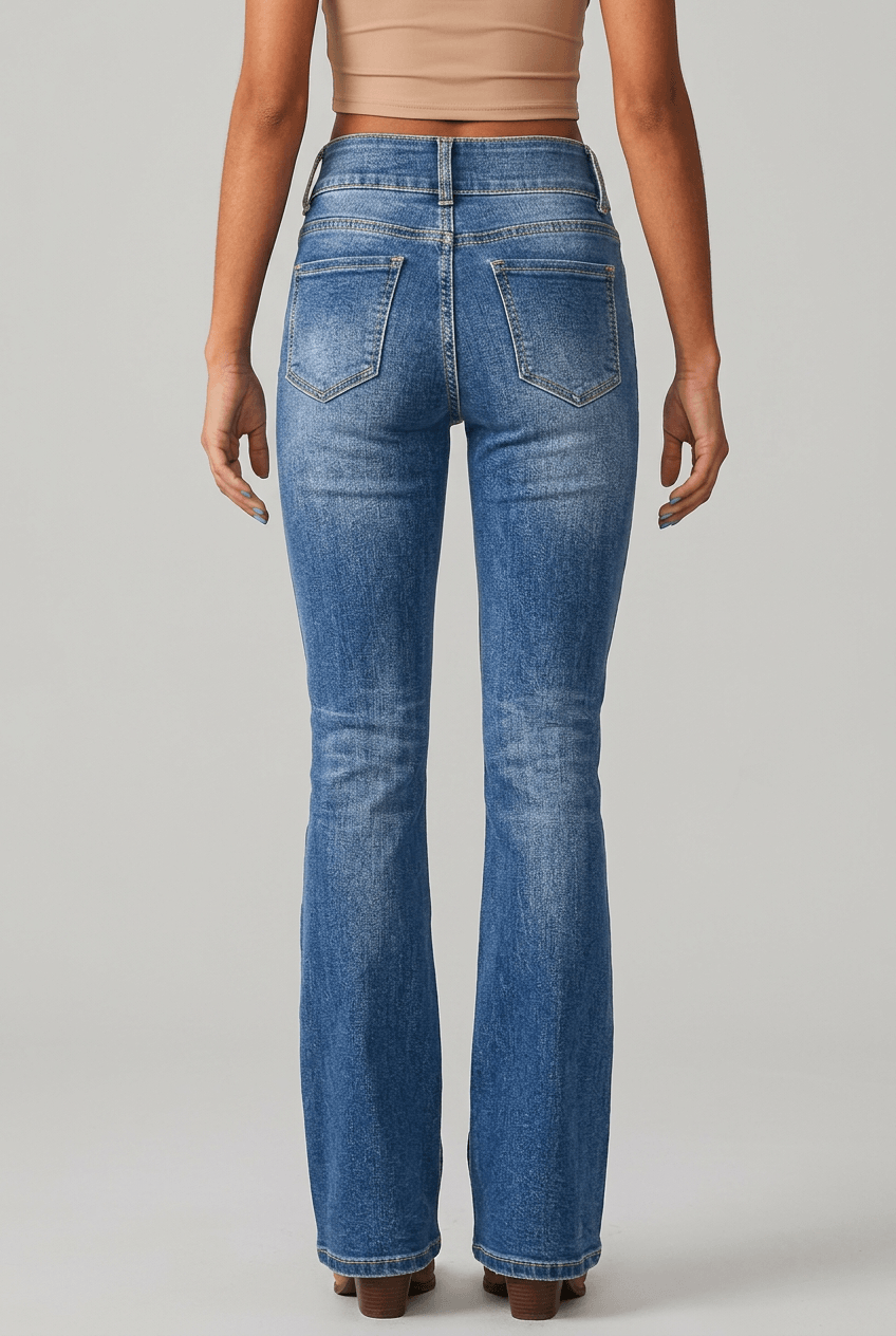 Dames Flared Jeans Hoge Taille | Rafelzoom & Knoopsluiting