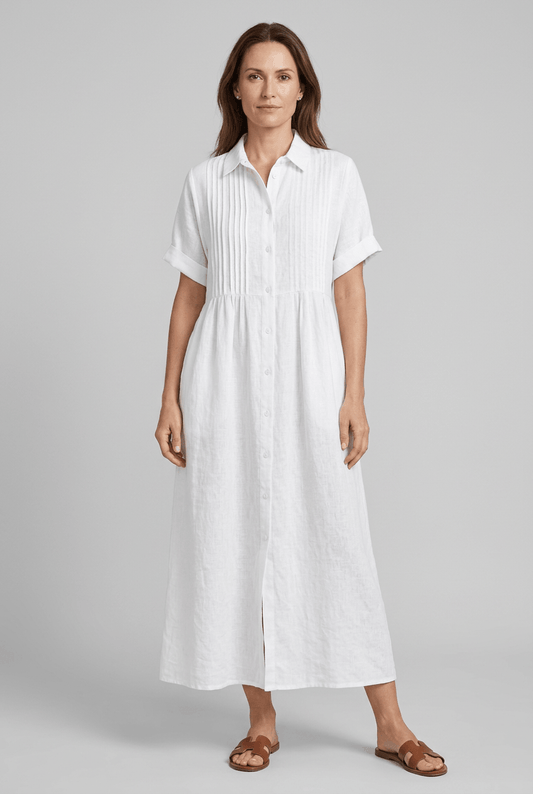 Zomerjurk Dames | Maxi Blousejurk met Pintucks & Knoopsluiting