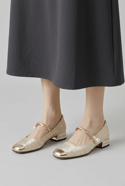 Mary Jane Schoenen Dames | Bloemenmotief & Parelgesp