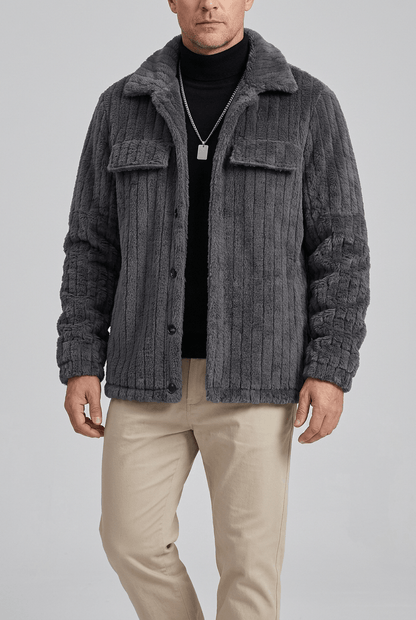 Heren Teddy Winterjas | Ribbelstructuur & Drukknoopsluiting
