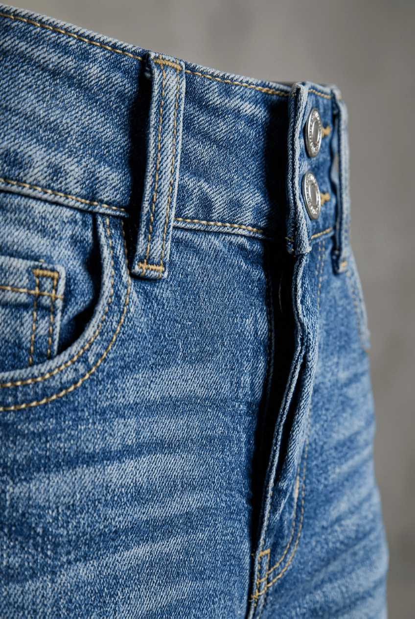Dames Flared Jeans Hoge Taille | Rafelzoom & Knoopsluiting