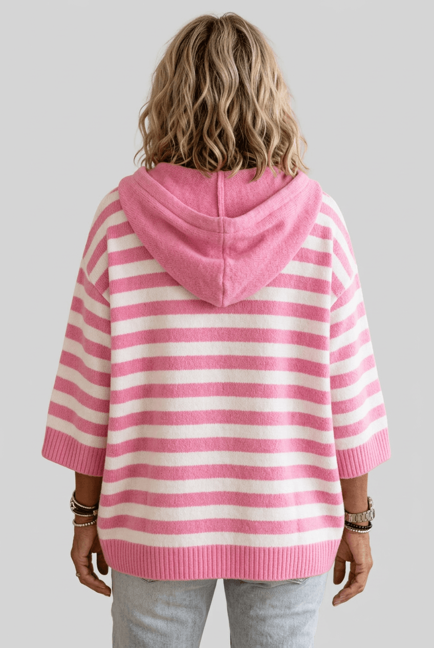 Dames Hoodie | Gestreept & Geribde Boorden