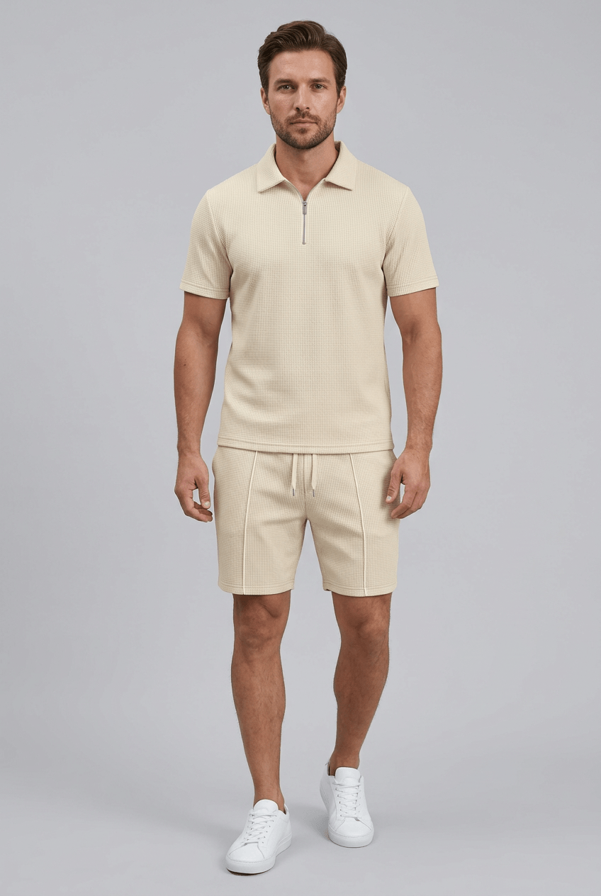 Heren Set | Polo met Rits & Korte Broek met Trekkoord