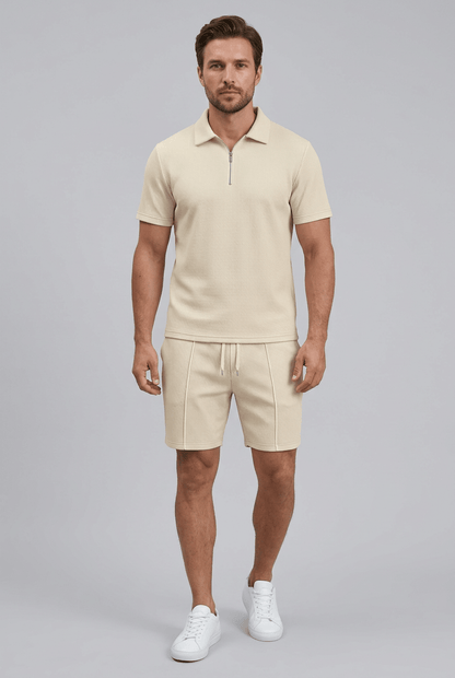 Heren Set | Polo met Rits & Korte Broek met Trekkoord