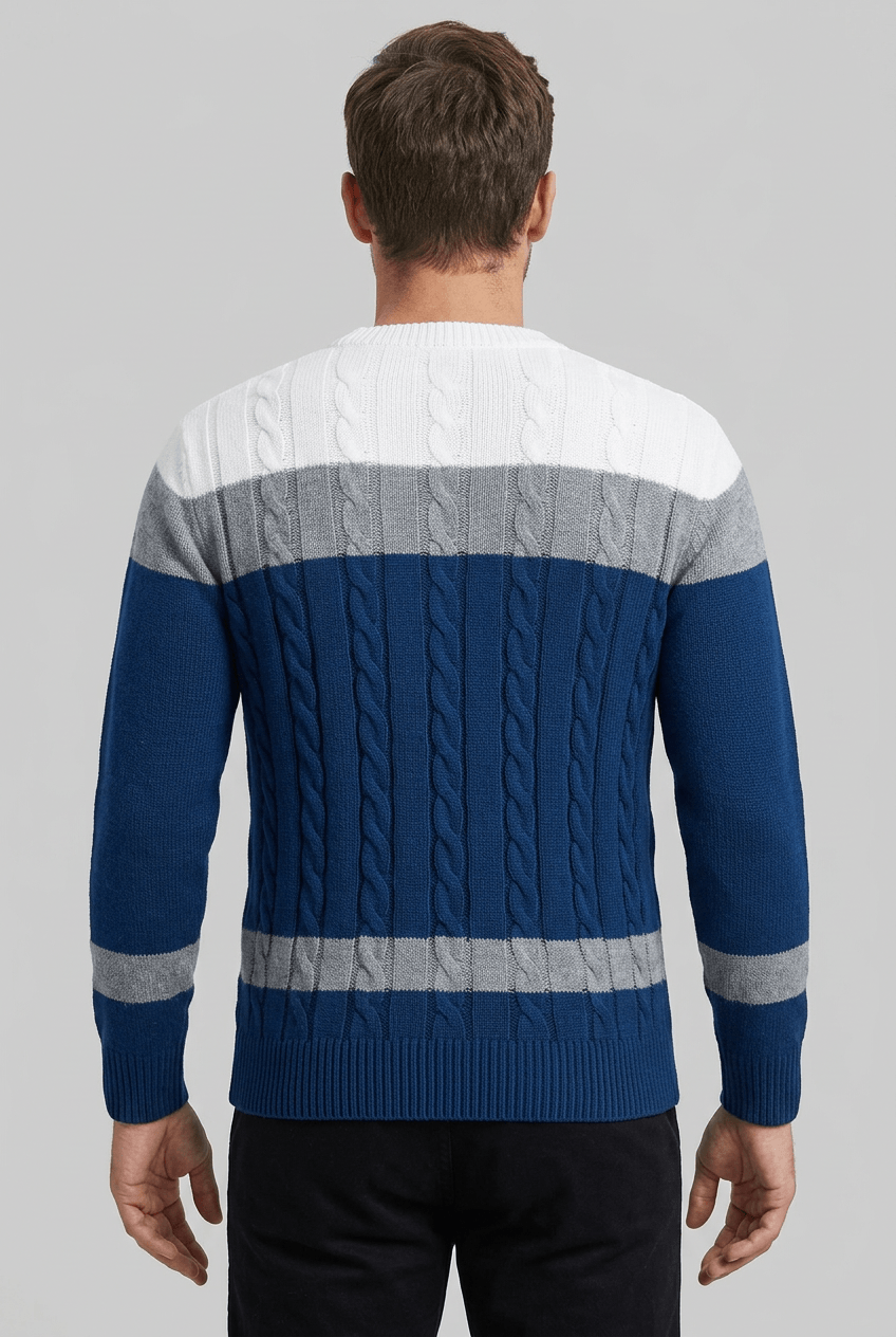 Heren Trui Ronde Hals | Kabelpatroon & Kleurblok