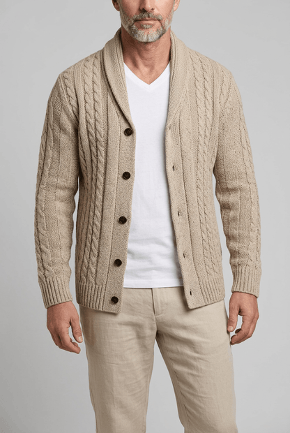 Heren cardigan met sjaalkraag | Kabelpatroon