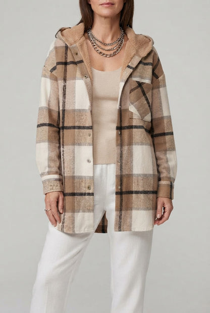 Dames Oversized Geruite Jas | Capuchon & Knoopsluiting