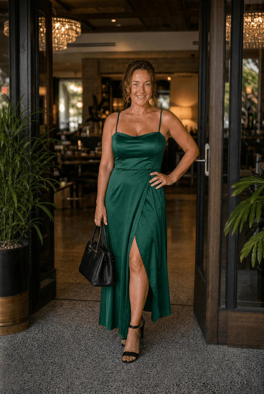 Kleid Hochzeitsgast Damen Maxi | Spaghettiträger & Wickelrock