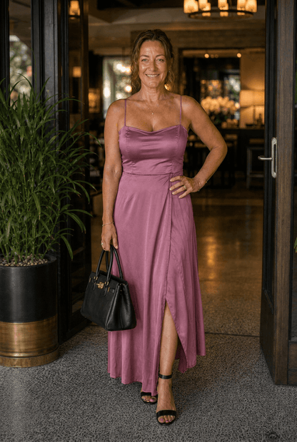 Kleid Hochzeitsgast Damen Maxi | Spaghettiträger & Wickelrock