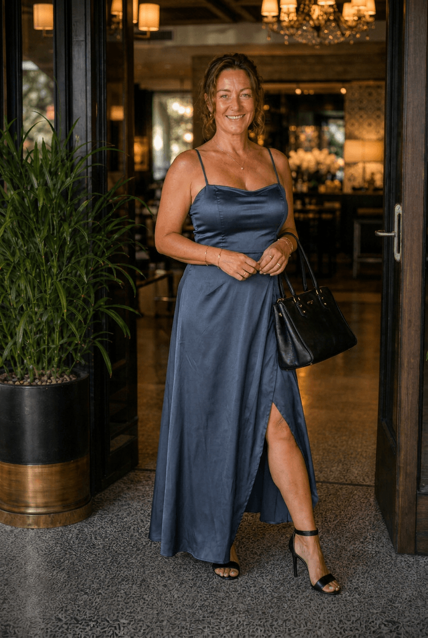 Kleid Hochzeitsgast Damen Maxi | Spaghettiträger & Wickelrock